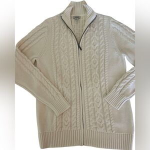 L.L. Bean Women's White Zip-Up Cable Knit Sweater Size S